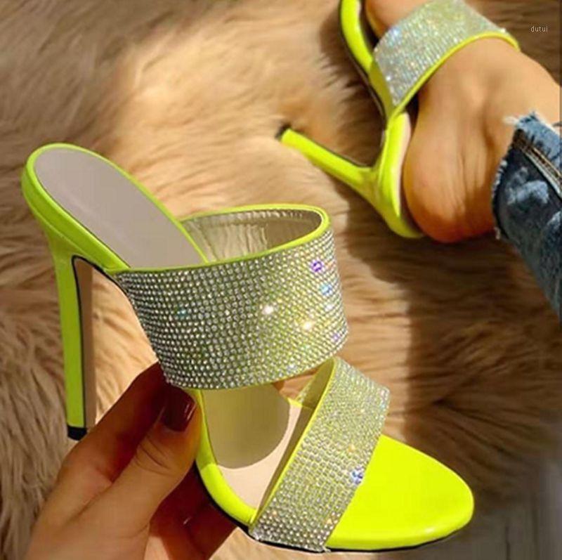 

women rhinestones high heels slippers shoes woman sexy pumps strap sandals women summer high heel 35 421, Green