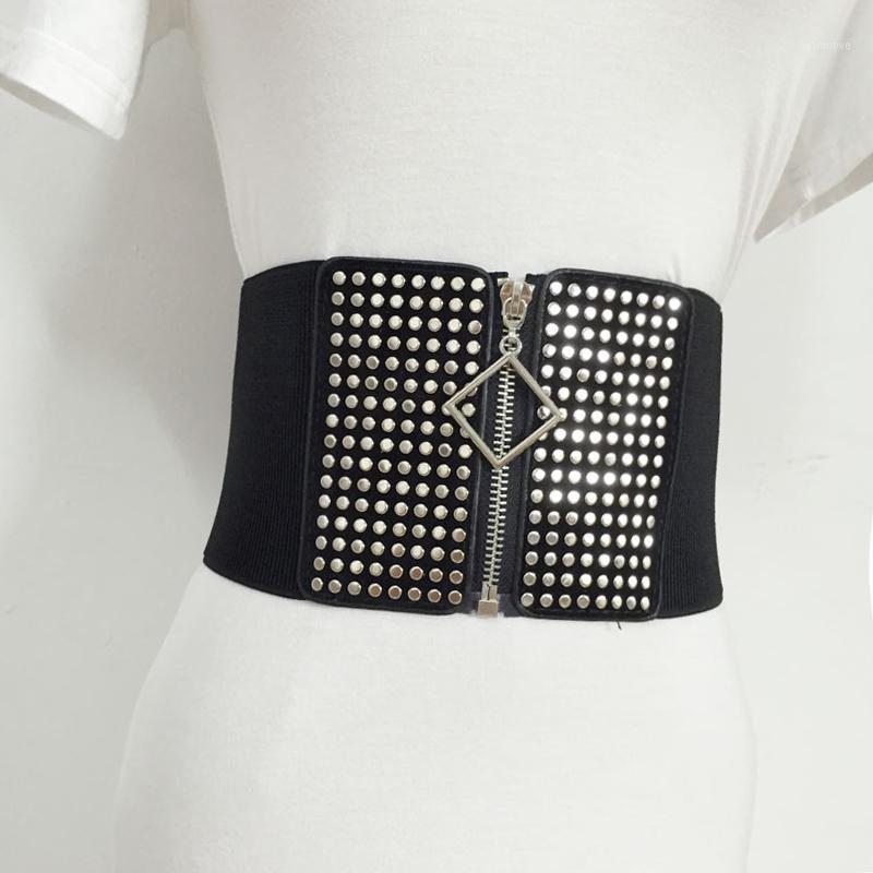 

2020 Fashion Casual Rivet Belts for Women Wide Elastic Faux Leather Women Belt all-match Vintage Female Strap Metal Ring Straps1, As pic