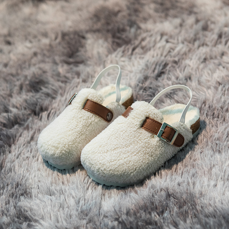 

Winter Cork Imitation Wool Slippers Kids Boys Girls Soft Shoes Home Non-slip Slipper Children Warm Fur Bedroom Plush Slippers 201113, White adult
