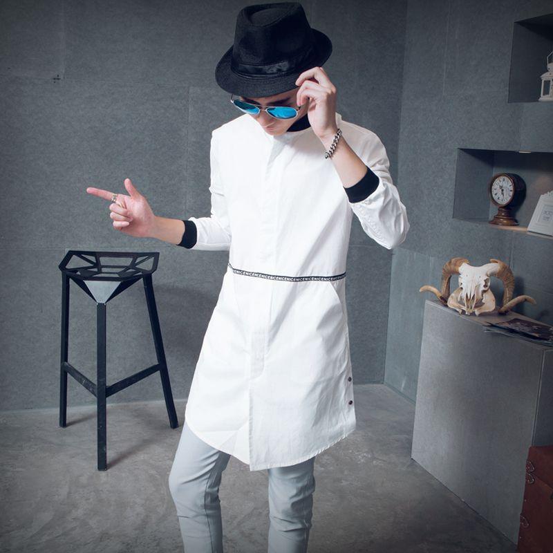 

XXL ! 2021 New Men's clothing male summer dj slim medium-long the trend of personality long-sleeve shirt singer costumes, Black