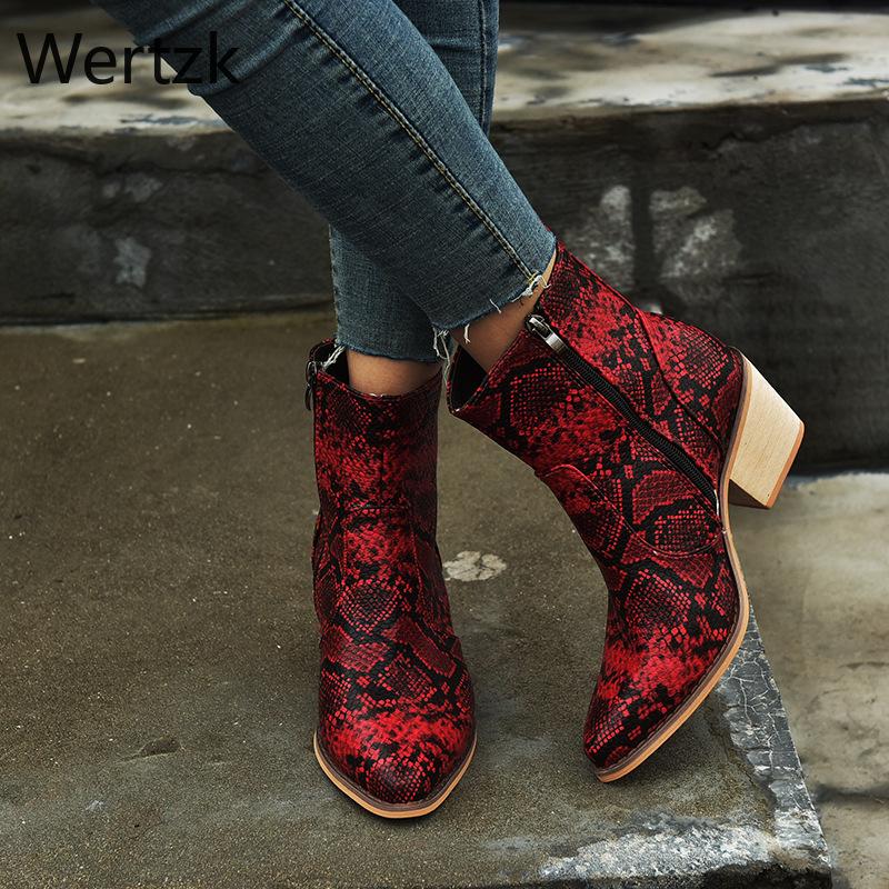 

2020 Totem Low Heel Pu Ankle Boots Winter Women's Boots Fashion Pointed Thick Heel Zipper Casual Women Zapatos De Mujer, Black