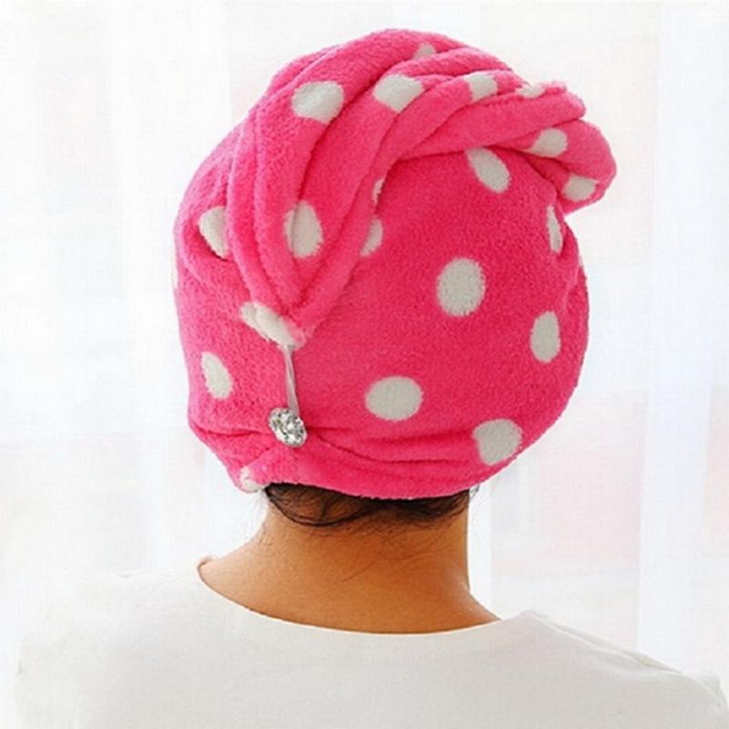 

Quick Dry Bath Turbie Turban Twist Drying Cap Lady Women Girls Hair Wrap Head Towel Loop Button Hat Makeup Cosmetic Bathing Tool