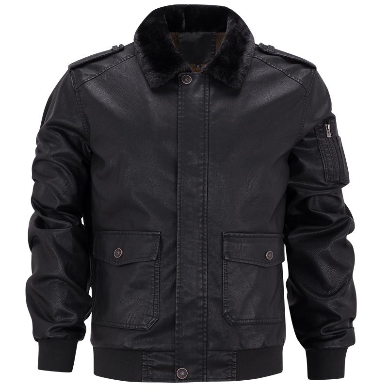 

Mens Jacket 2020 autumn and winter new hot-selling men's short fur coat slim fur collar leather jacket warm trend coat, Khaki