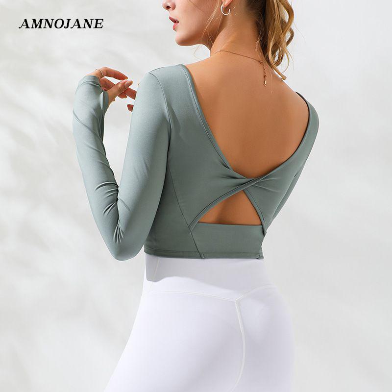 

Gym Fitness Yoga Shirt Women Sports Bras Long Sleeve Tie Back Top Tshirt Sport Woman Workout Activewear Tight Tops Undershirt1, Black