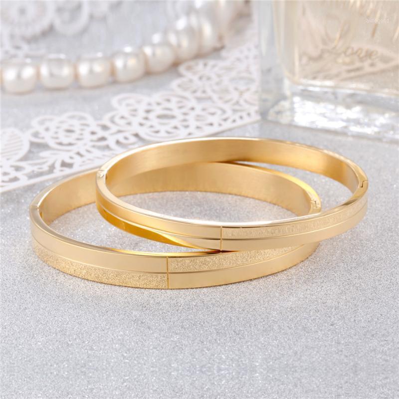 

Bangle Stainless Steel Jewelry Rose Gold Fashion Simple Polish Matte Christmas Gift Couple Bracelet Bangles For Women Men1