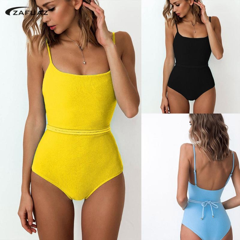 

Sexy Solid Material High cut Swimwear 2019 Women Belt bodysuit one-piece Swimsuit Push Up Monokini Bathing Suit backless Beach1, White