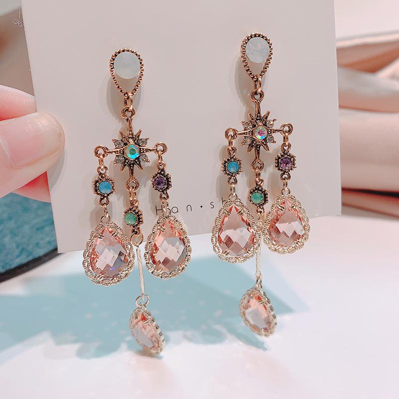 

New Korean Big Colorful Flower Crystal Drop Dangle Earrings for Women Girls Fashion Temperament Party Jewelry