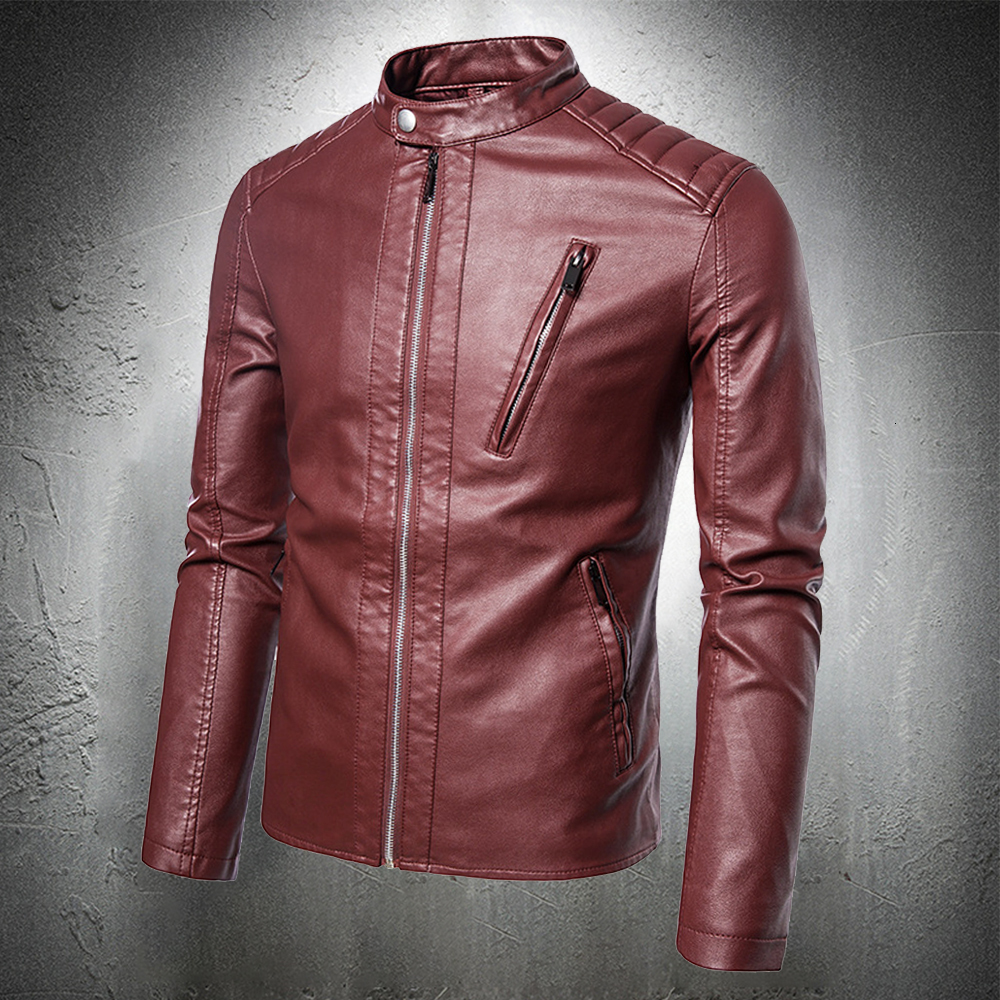 

2021 New Autumn Pu Slim Fit Motor Jacket Leather Fashion Clothing Men Smart Coat Thin HDRK, White