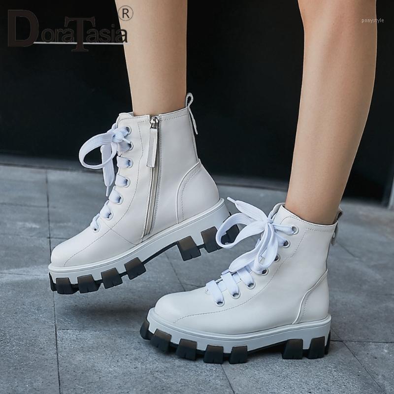 

DORATASIA Cool Girl Fashion Round Toe Platform Lace Up Chunky Boots Zipper Winter Boots Women Designer Wholesale Shoes Woman1, Black