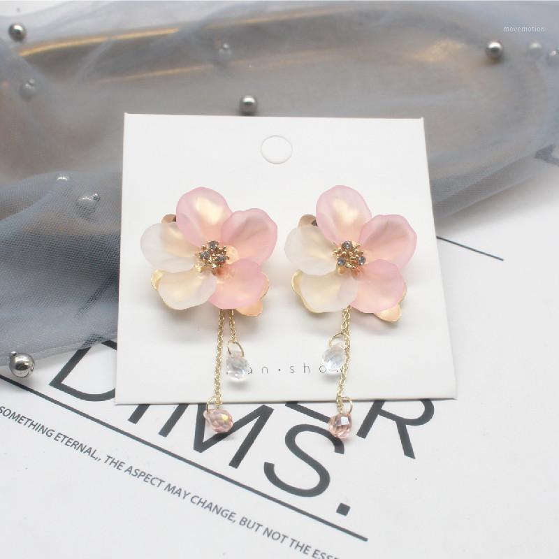 

2020 hot selling fashion jewelry sweet romantic Korean hand woven flower earrings long tassel crystal earrings for women gift1