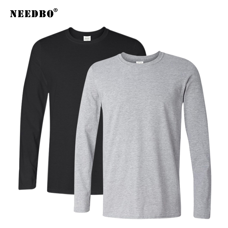 

2Pcs/lot 2020 Spring Autumn 100% Cotton Long Sleeve T Shirt Men High Quality Solid Color O-Neck Tops Tees Big Size T Shirt, Red black