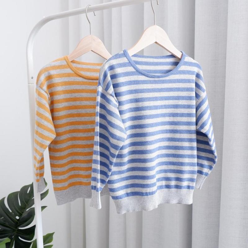 

kids autumn winter sweaters baby boys clothes Simple striped pattern long-sleeved round neck knitted sweater girl tops