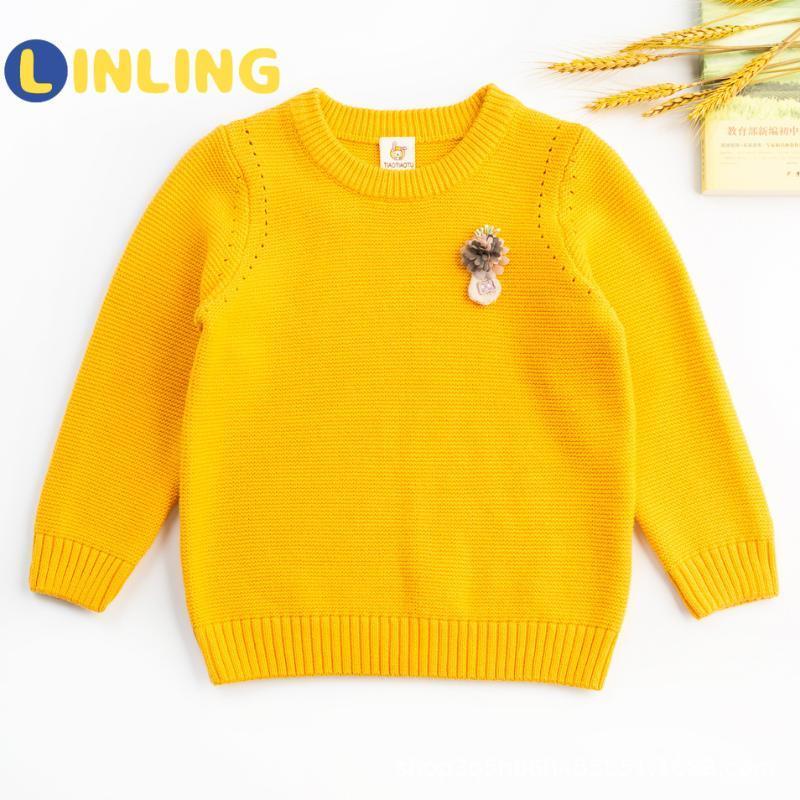 

LINLING Casual Autumn Solid Pink Yellow Girls O-neck Sweaters Sweater Kids Sweaters for Winter Knitted Bottoming P3861