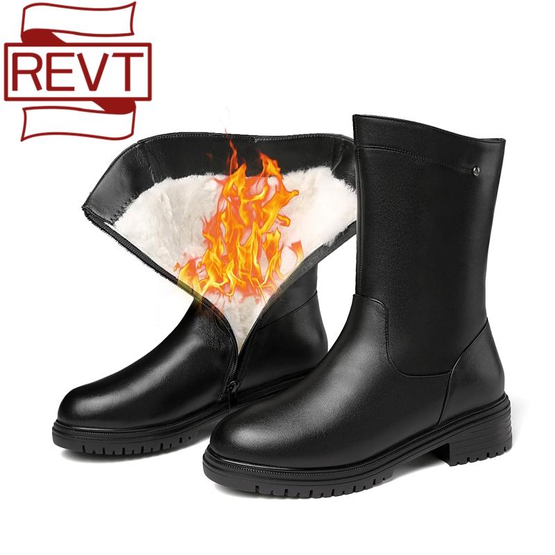 

REVT Women's Boots Shoes Natural Full Cowhide Big Size 41 42 43 New Fat Thick Wool Snow Boots Women Winter Footwear Casual Shoes, Black velvet