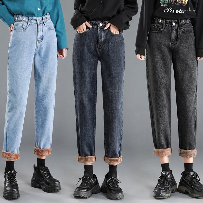 

Candy Color Winter Thicken Harem Pants Women Jeans High Waist Fleeces Denim Trousers Plus Size Solid Warm Jean Pant P95611, Blue