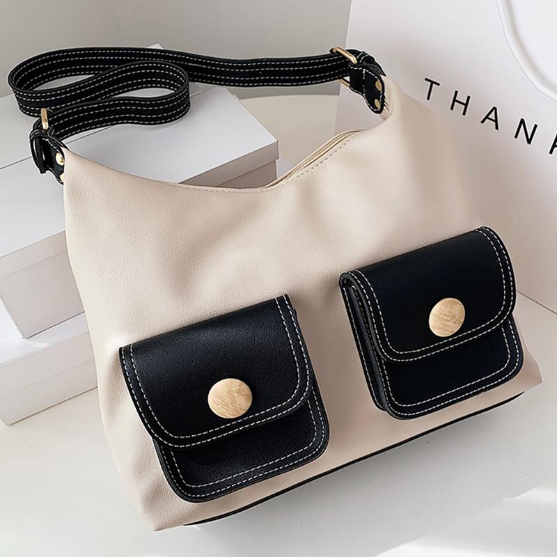 

Hot Casual Totes PU Leather Shoulder Bag For Women 2021 Winter Fashion Panelled Lady Trended Bag Designer Handbags High Quality, Black