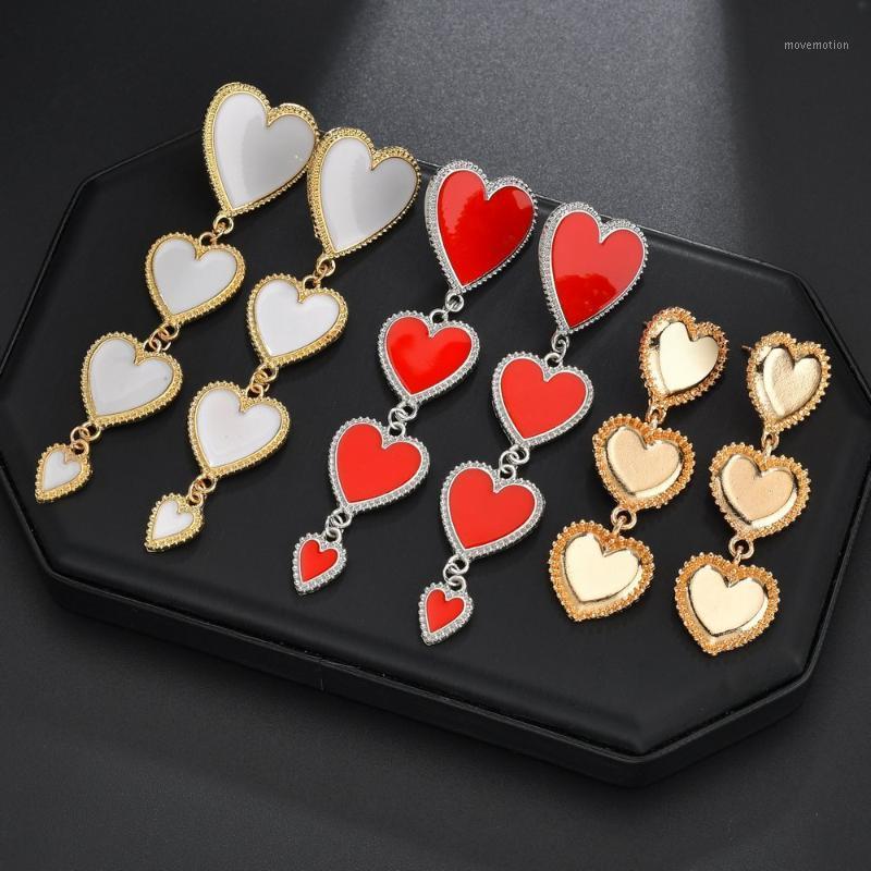 

white red Sweet Women Multiple Love Heart Long Dangle Statement Earrings Party Jewelry new1
