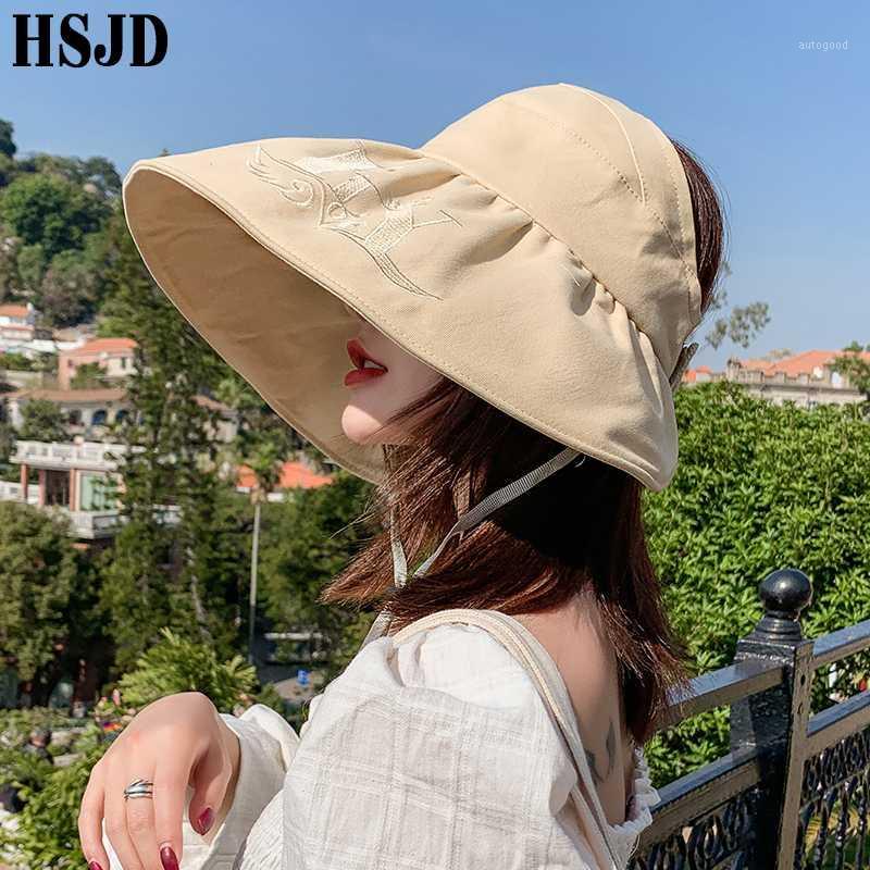 

Wide Brim Hats Summer Beach Women Large Foldable Empty Top Hat Adjustable Anti-UV Sun Visor Cap Female Embroidery LOVE Bonnet1, Black