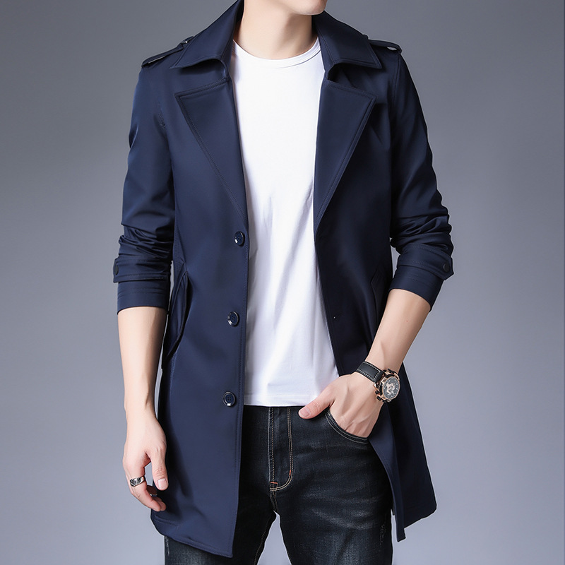 

Spring 2020 new men's medium and long windbreaker Korean top business casual youth men's coat, Black