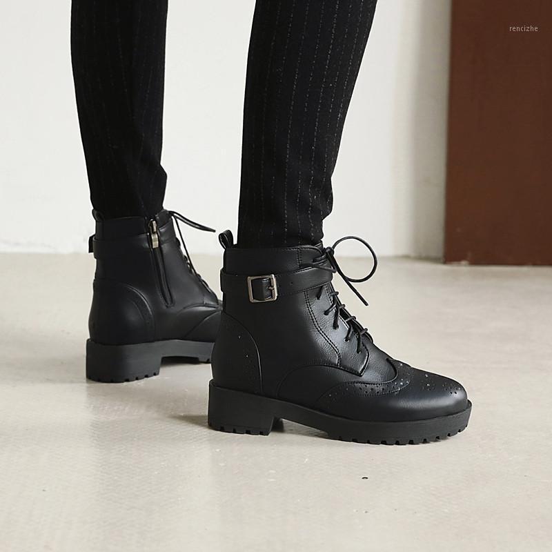 

YMECHIC Autumn 2020 Black Chunky Heel Womens Shoes Buckle Cross Tied Lace Up Booties Ankle Biker Motorcycle Boots for Women 431