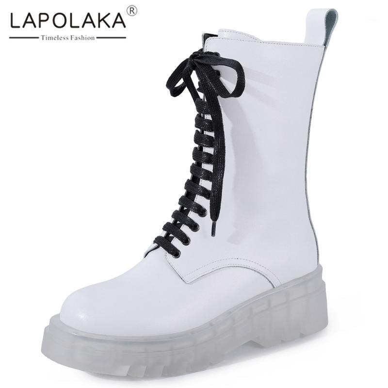 

Lapolaka Hot Sale 2020 Motorcycle Boots Woman Shoes Comfortable Lace Up Genuine Leather Cool INS Hot Ankle Boots Female1, Black