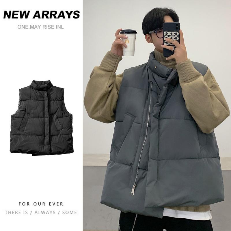 

Winter Thick Down Vest Men's Warm Fashion Casual Stand-up Collar Vest Coat Men Streetwear Loose Korean Jacket Mens -3XL, Black