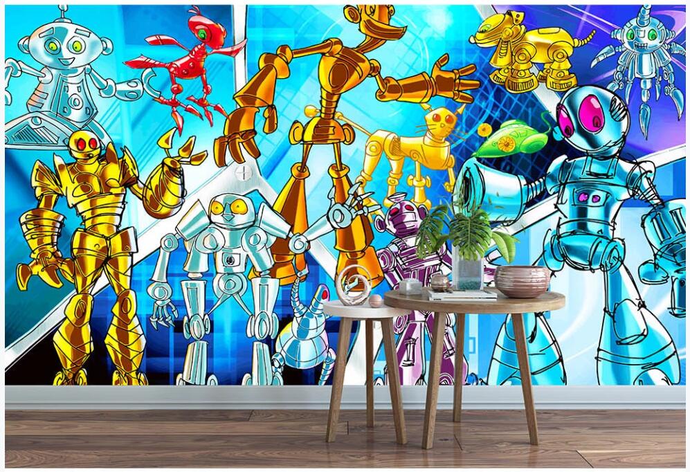 

3d wallpaper custom photo Sci-fi cartoon robot children's room home decor 3d wall murals wallpaper for walls 3 d in the living room, Non-woven wallpaper