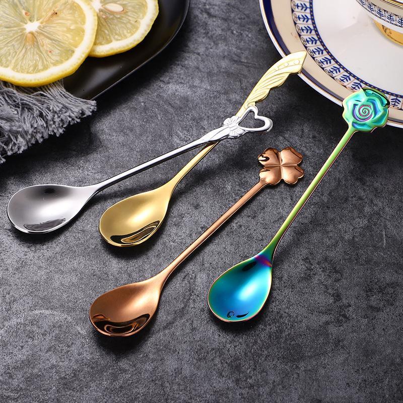 

304 Stainless Steel Spoon Creative Coffee Dessert Mixing Japanese And Korean Retro Rose Tableware1