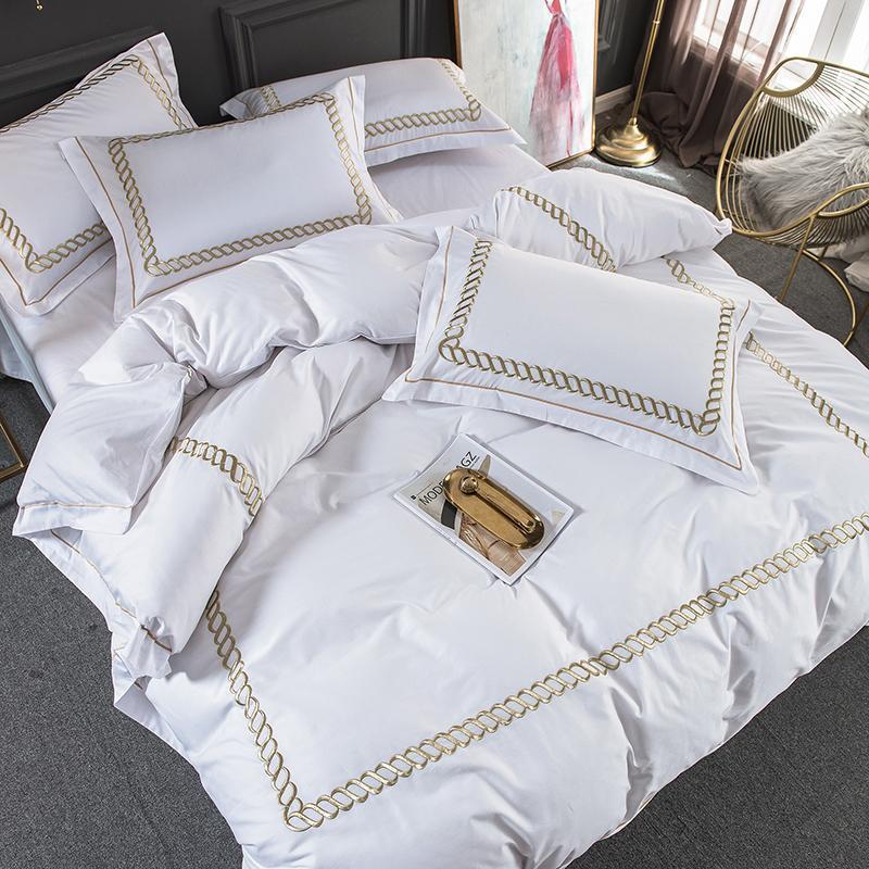 

35 White Cotton Luxury Hotel/home Bedding Set King  Size Bed Set Bedsheets Linen Set Embroidery Duvet Cover Pillowcase T200826, -yh-shenhui