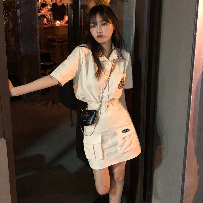 

2021 New Two buns together will see style short safari shirt + mini skirt 2 pieces set of women' clothes (c2619 71DP, Same pictures