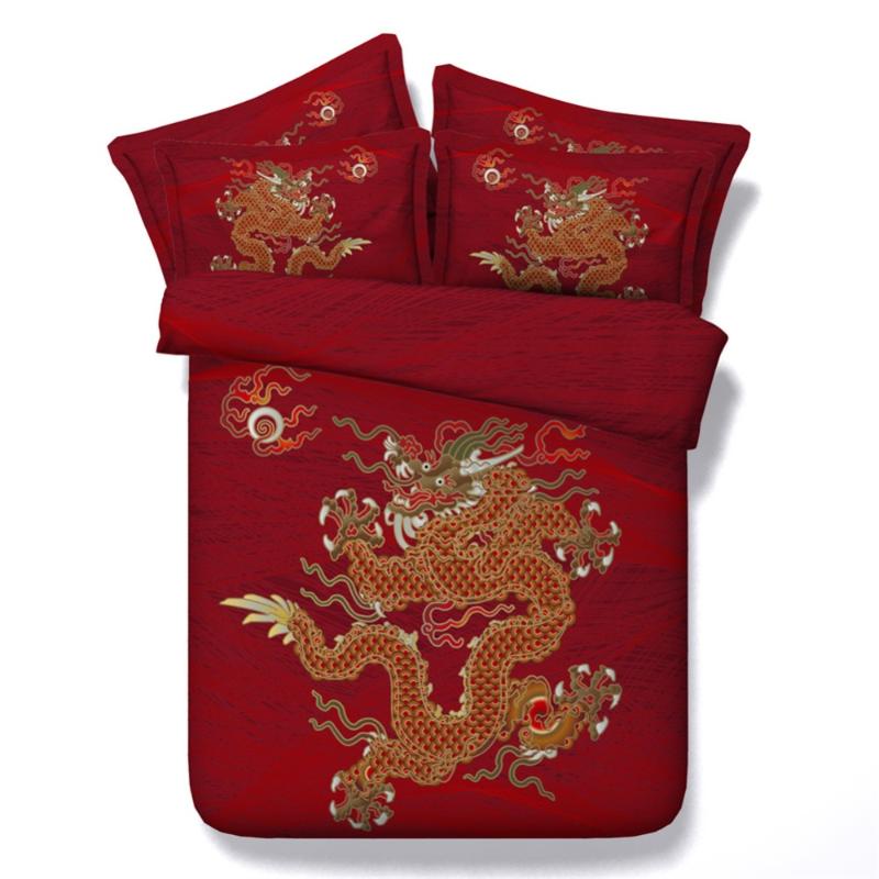 

4/6pc tribal sheets set Chinese traditional Dragon bedding red woman and wolf duvet cover set Single Super King bed linen, 225