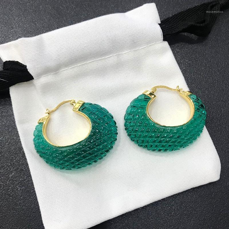 

2021 New Fancy Crystal Green Acrylic Gold Earrings For Women Jewelry High Fashion Hoop Earring Crystal Bijoux1