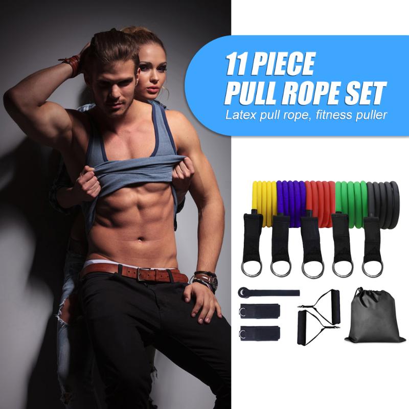 

11pcs 100 Pound TPE Pull Rope Exercise Resistance Bands Yoga Fitness Equipment Trainers Force Core Training Tool