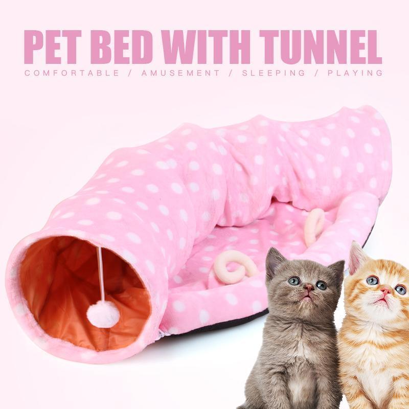 

idYllife Pet House with Tunnel Cat Toy Pet Mat Foldable Warm Winter Cat Bed Puppy Home Cushion Kitten Supplies for Christmas1