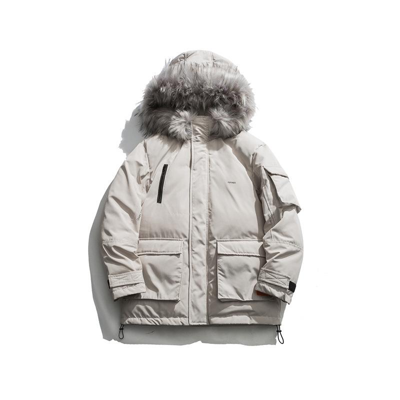 

2021 New Winter Thickened Coat and Overalls with Hooded Fur Collar Parkas Cotton Suit for Men, Black