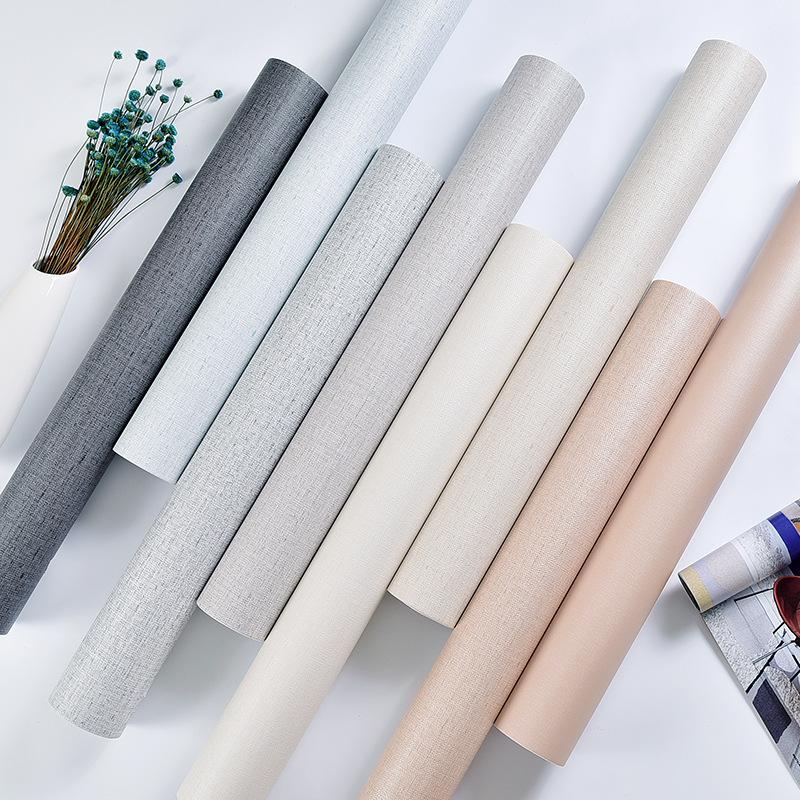 

Beige PVC Self-adhesive WallpaperPure Color Sackcloth Pattern Bedroom Wallpaper Thickened Waterproof Refurbished Plain Color, Green
