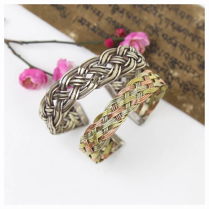 

Bangle Charming Handcraft Three Color Copper Tibet Silver Braided Bracelet