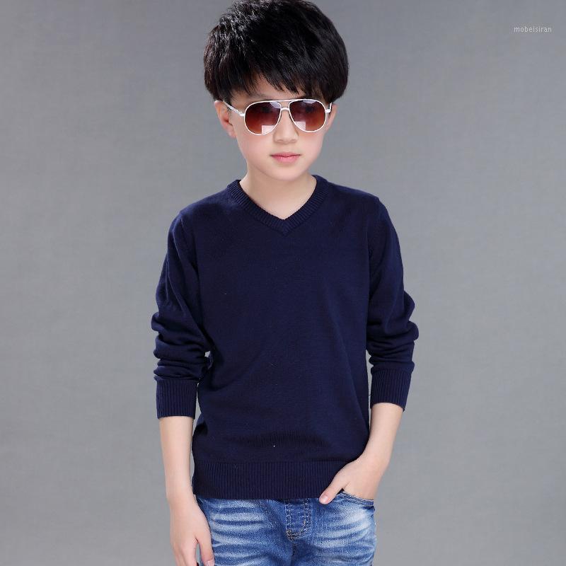 

Solid Knit Sweaters Teenage Boys Long Sleeve Knitting Pullovers For Kids Spring 2020 V-neck Cotton Sweater Baby Boy Tops Clothes1, Blue