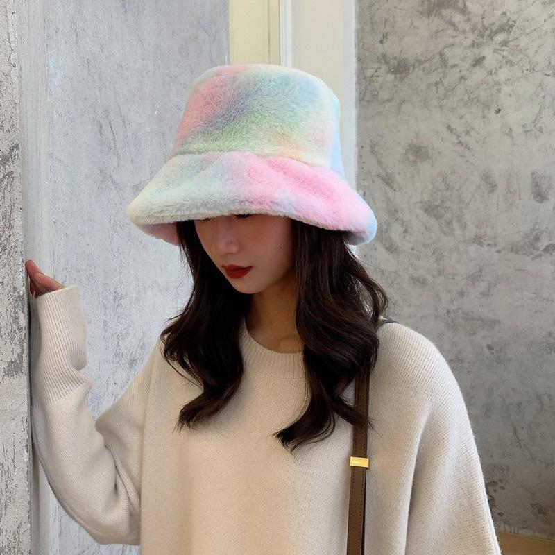 

Women Hat Winter Warm Tie-dye Bucket Caps Plush Fisherman Hat, Purple