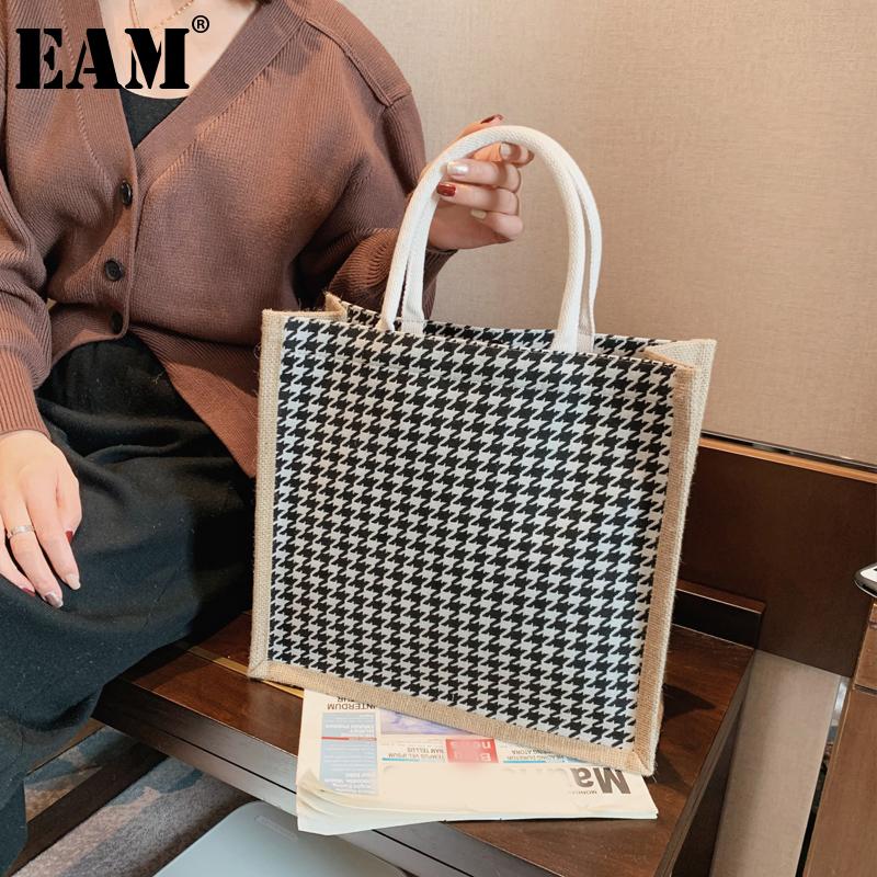 

EAM] Women New Canvas Plaid Large Capacity Handbag Tote Bag Personality All-match Crossbody Shoulder Bag Fashion 2021 18A1723, Black