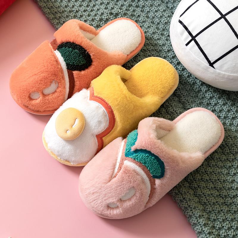 

Winter Plush Warm Slipper Women Cotton Home Slides Lovely Fruit Strawberry Peach Soft Sole Shoes Couple Indoor Bedroom Slippers, Pink