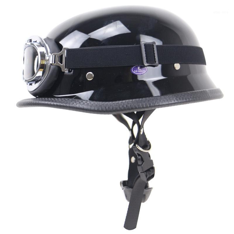 

DOT approved German Style motorcycle helmet Lightweight Retro motorbike helmet with Glasses1, Black