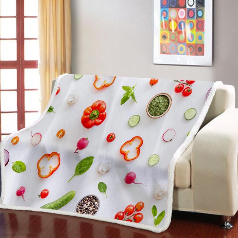 

Winter Warm Soft Sherpa Fleece Blanket on Sofa Bed Vegetables Fruit Print Cartoon Bedspread Warm Bedding for Travel Office Home