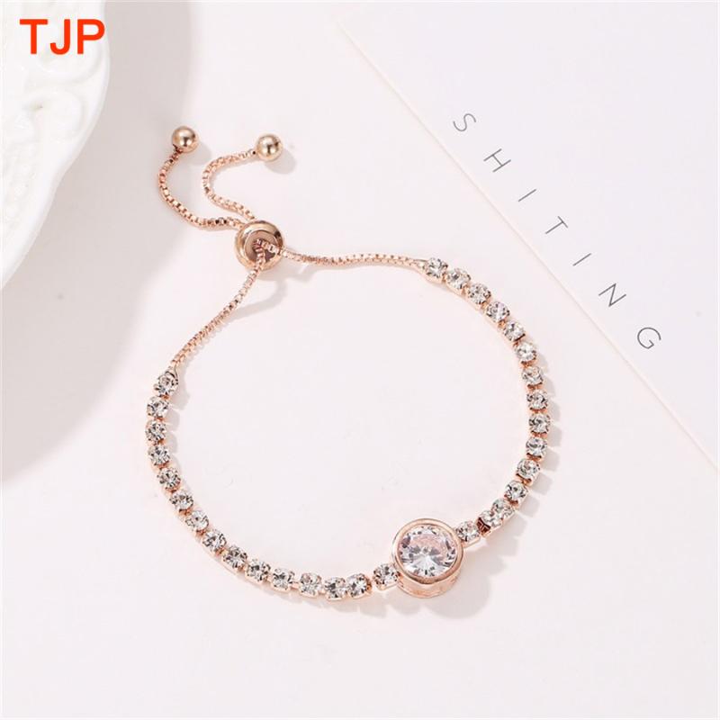 

Charm Bracelets 2021 Fashion Gold Silver Color Round Zircon Adjustable Chain For Women Korean Love Bangles Female