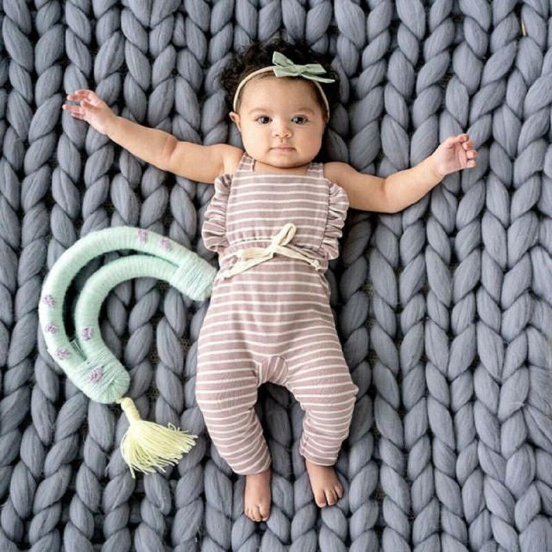 

Girl Sling Striped Jumpsuit Climbing Suit Sling Baby Girl Boy Boy Backless Striped Ruffled Halter Dress Different Colors Cute 50, As the picture shows