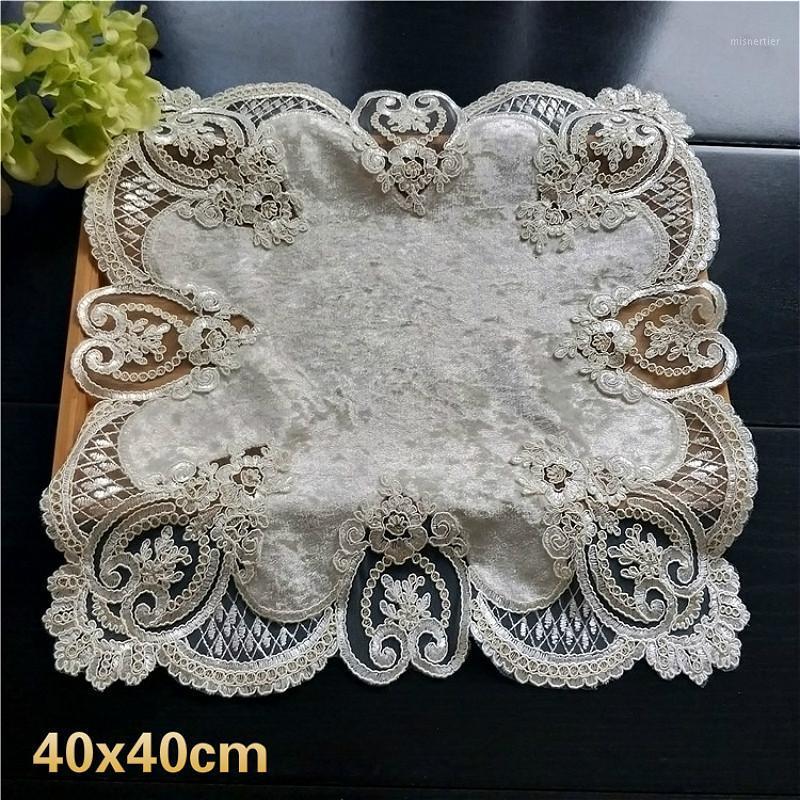 

Luxury European Lace Embroidered Fruit Plate Dessert Table Mat Decoration Cloth Coffee Cup Placemat Hotel Restaurant1