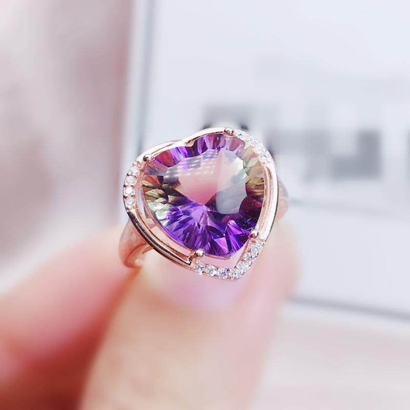 

Cluster Rings Ametrine Ring Love Heart Style Per Jewelry 12*12mm 6ct Big Gemstone 925 Sterling Silver Fine For Women J292209, Golden;silver