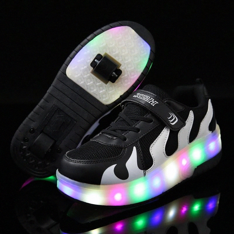 

2019 Children Shoes Kids Glowing Sneakers with Two Wheels Kids Roller Skate Shoes Led Light Up for Boys Girls #go2e