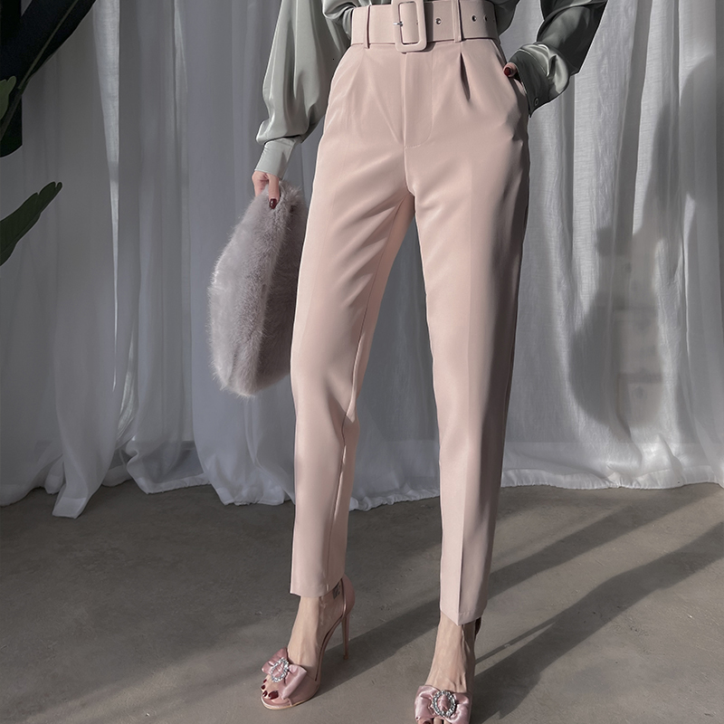 

2021 New Autumn Vintage 5-color Straight-legged High-waisted Suit Ladies with Fine All-match Pants F86J, Pink.