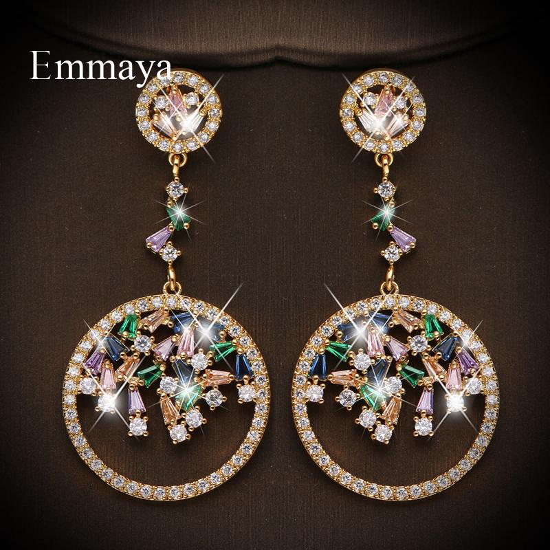

Stud Emmaya Fashion Round Shape Classic Earring Fpr Female Hollow Out Style Jewlery WIth Colorful Zirconia Ornament In Dinner